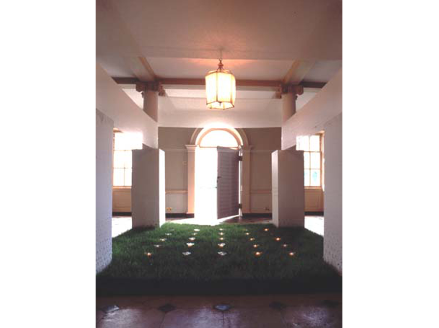 'An Unknown Pious Dynasty' 2002<br><br>Marble Hill House, London, Site specific installation, turf, cotton muslin, candles, mirror