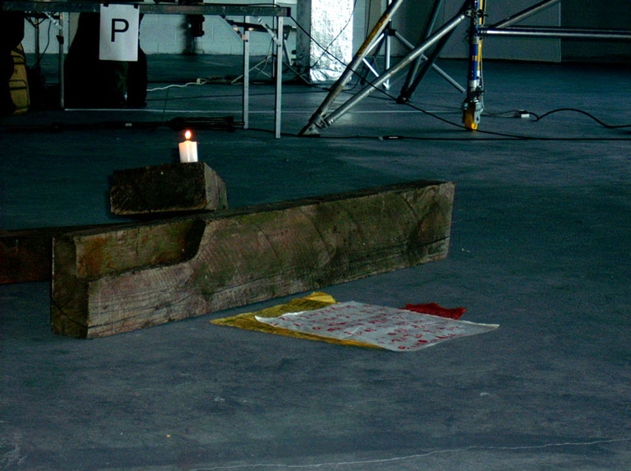 'Poet's Soul 3' 2006<br><br>Ocean Terminal, Edinburgh, Site specific installation, rice paper (hanji), candle, wood block