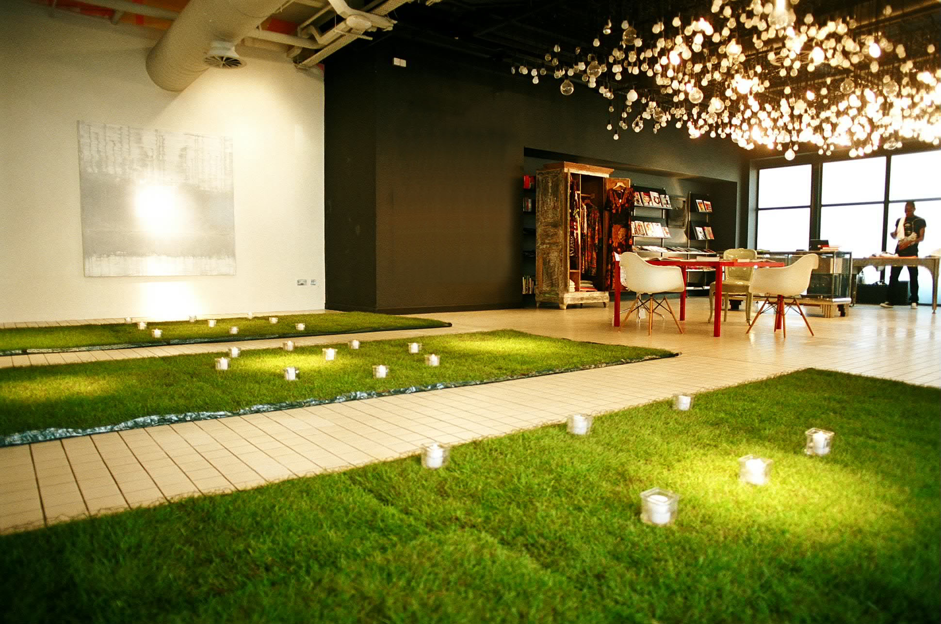 'A Pious Garden' - 2006<br><br>Art Project Space at theshopatbluebird, London, Site specific installation, Turf, Candles