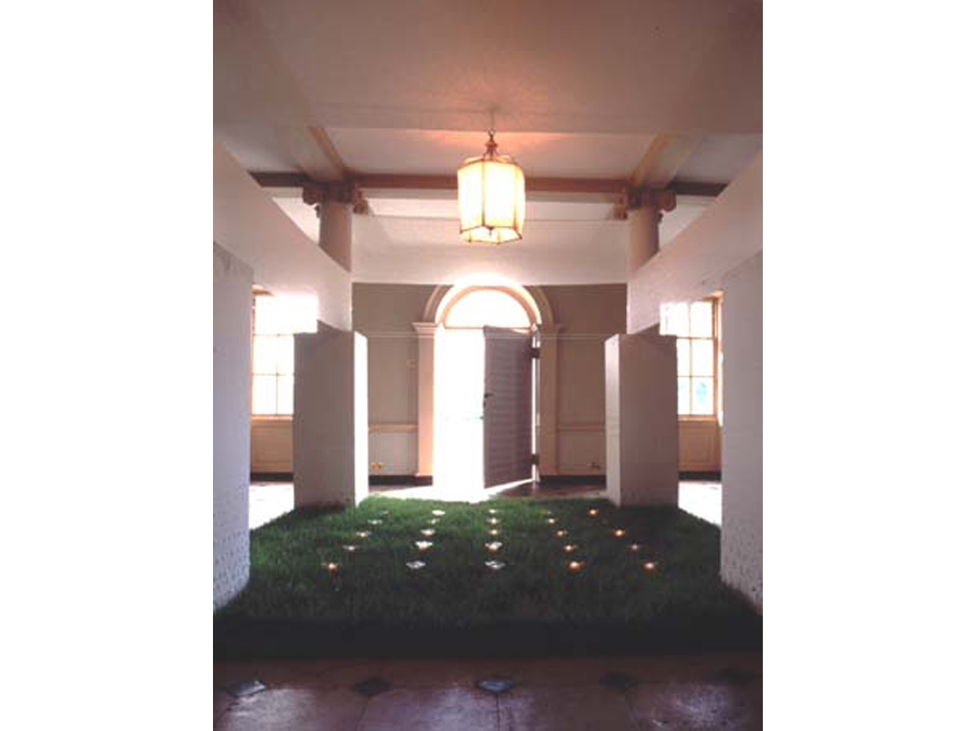 'An Unknown Pious Dynasty' - 2002<br><br>Marble Hill House, London, Site specific installation, turf, cotton muslin, candles, mirror