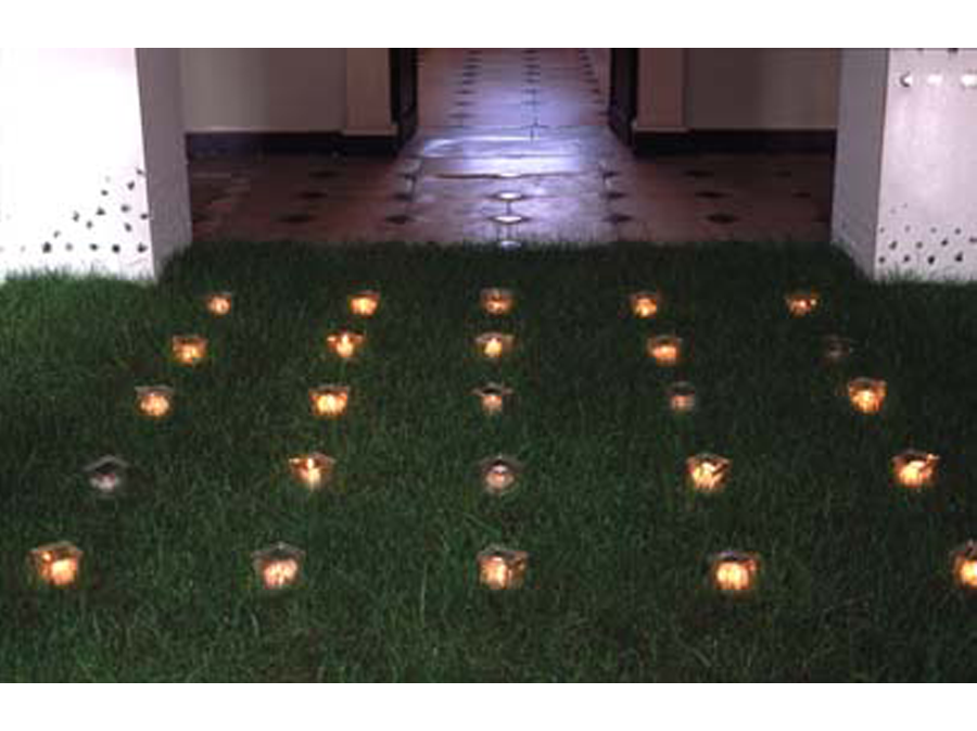 'An Unknown Pious Dynasty' - 2002<br><br>Marble Hill House, London, Site specific installation, turf, cotton muslin, candles, mirror