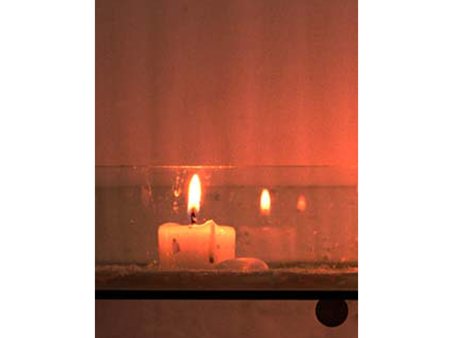 'Never Ending Story' - 2000<br><br>Chelsea College of Art & Design, London,  Site specific installation, Glass tray, cotton muslin, candles