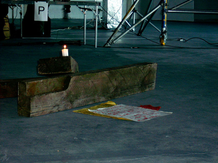 'Poet's Soul 3' - 2006<br><br>Ocean Terminal, Edinburgh, Site specific installation, rice paper (hanji), candle, wood block