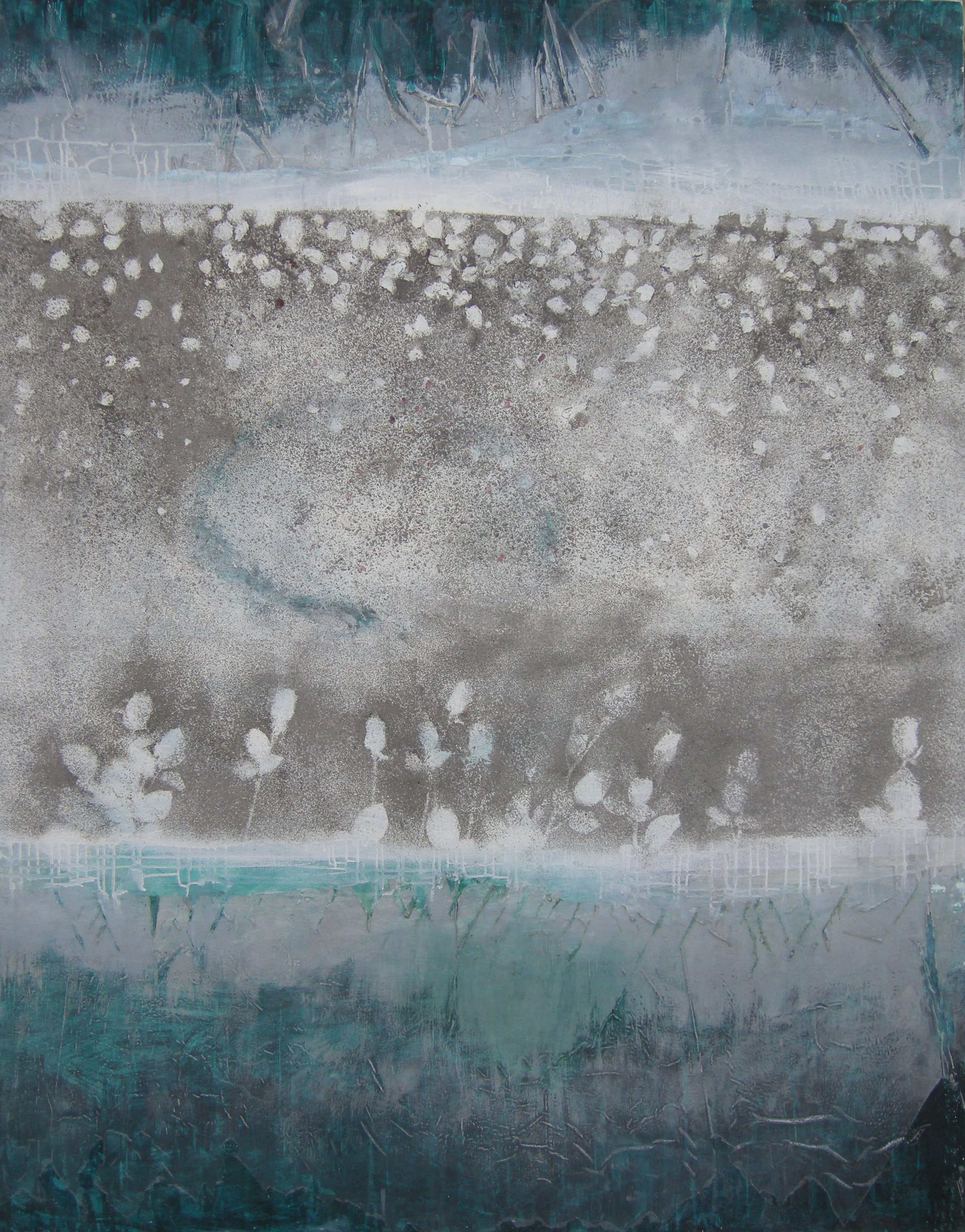 'Larmes dans l’océan et le ciel' - 2017 - Ash & mixed media on canvas - 153 x 194 cms